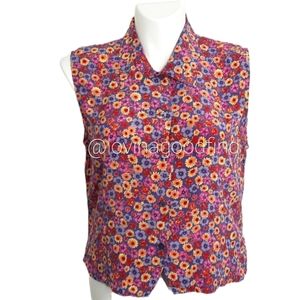 Bridgetown 100% Silk Floral Sleeveless Blouse EUC sz XL